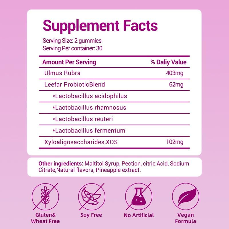 Faizalybova Women's Probiotic + Slippery Elm – 60 Gummies | Daily Vaginal & Gut Health Support with Pineapple Flavor