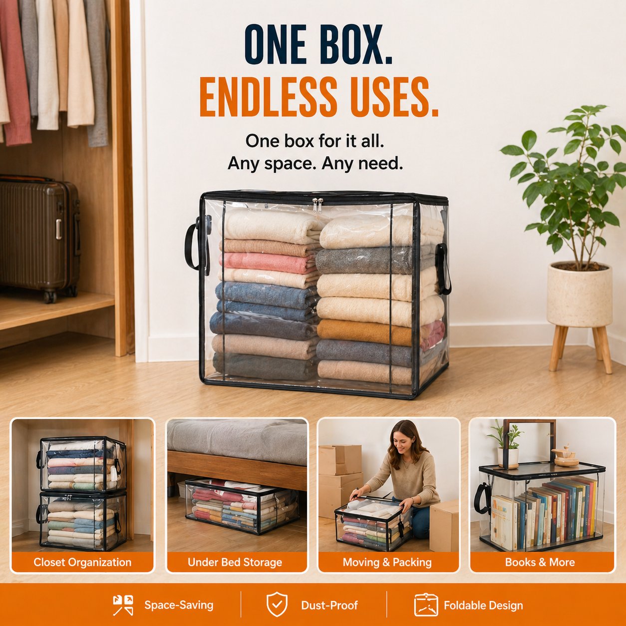 Large Heavy-Duty Thick Plastic Clear Storage