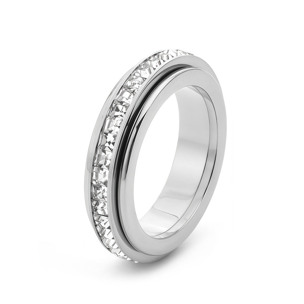 Anxiety Relief Ring – Titanium Steel Spinner Fidget Band with Cubic Zirconia | Perfect Gift for Her/Him