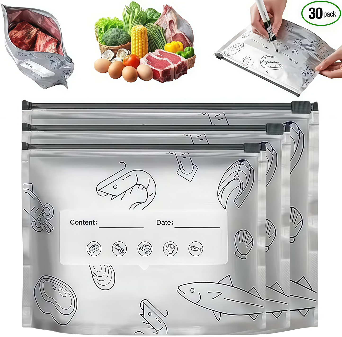 30Pcs Reusable Aluminum Foil Storage Bags | BPA-Free Leakproof Food Storage Bags (3 Sizes)