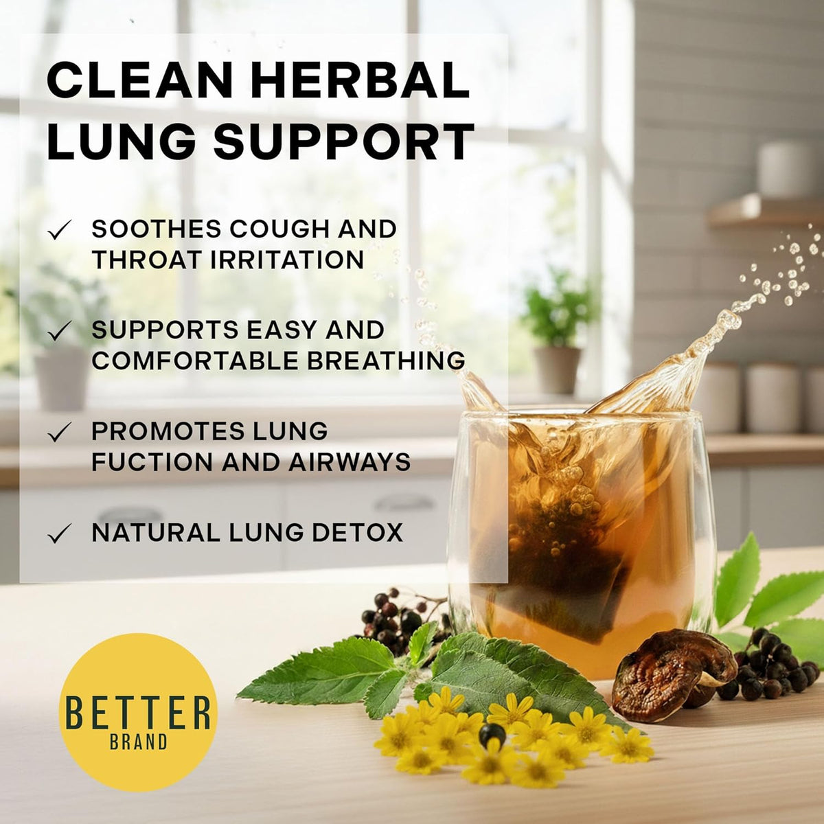 Betterbrand Mullein Tea Bags for Lung Detox -Caffeine Free Herbal Blend - 15 Tea Bags (Pack of 1)