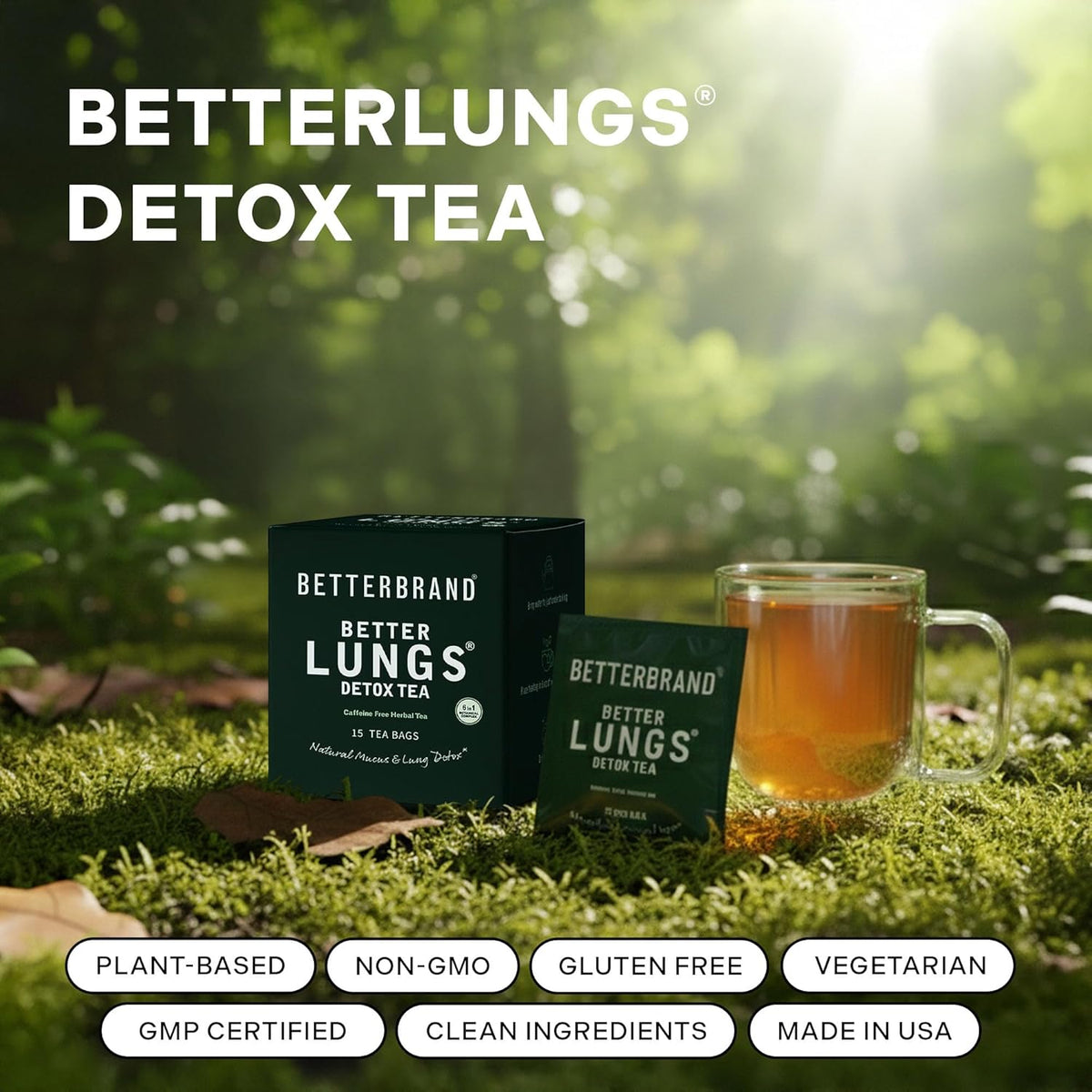 Betterbrand Mullein Tea Bags for Lung Detox -Caffeine Free Herbal Blend - 15 Tea Bags (Pack of 1)