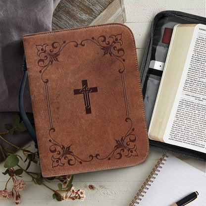 Brown Cross Print Leather Bible Cover