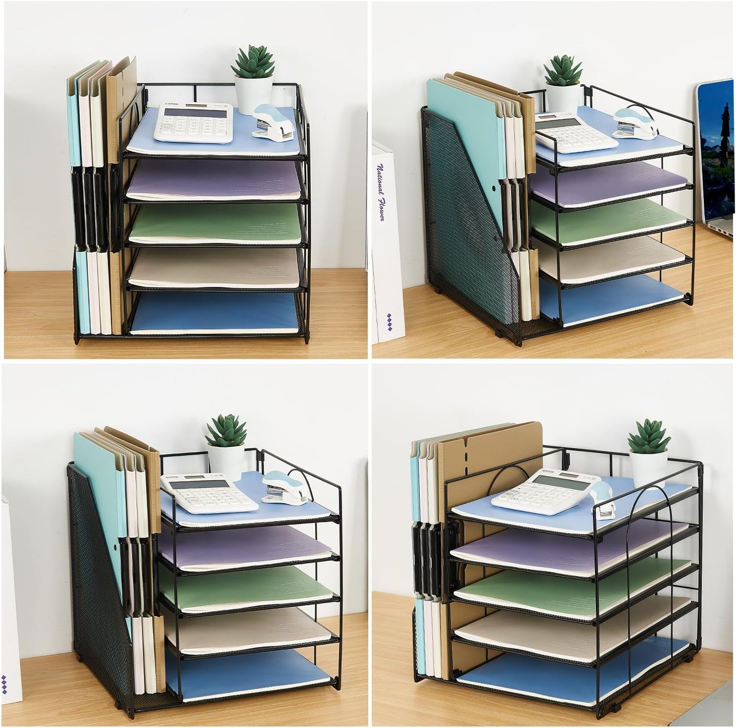 5-Tier Desk Organizer with File Holder – Paper Letter Tray & Desktop Organizer for Office Supplies