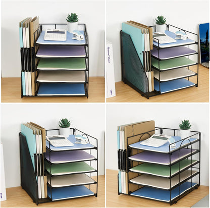 5-Tier Desk Organizer with File Holder – Paper Letter Tray & Desktop Organizer for Office Supplies