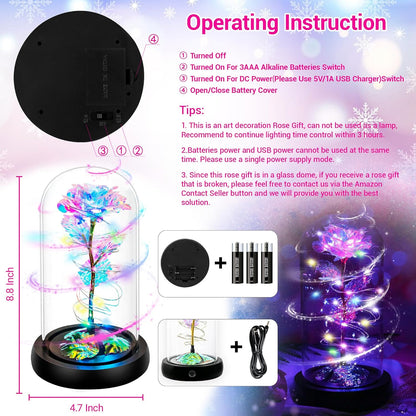 Rotating Light Up Rose in A Glass Dome,Anniversary Valentines Gifts