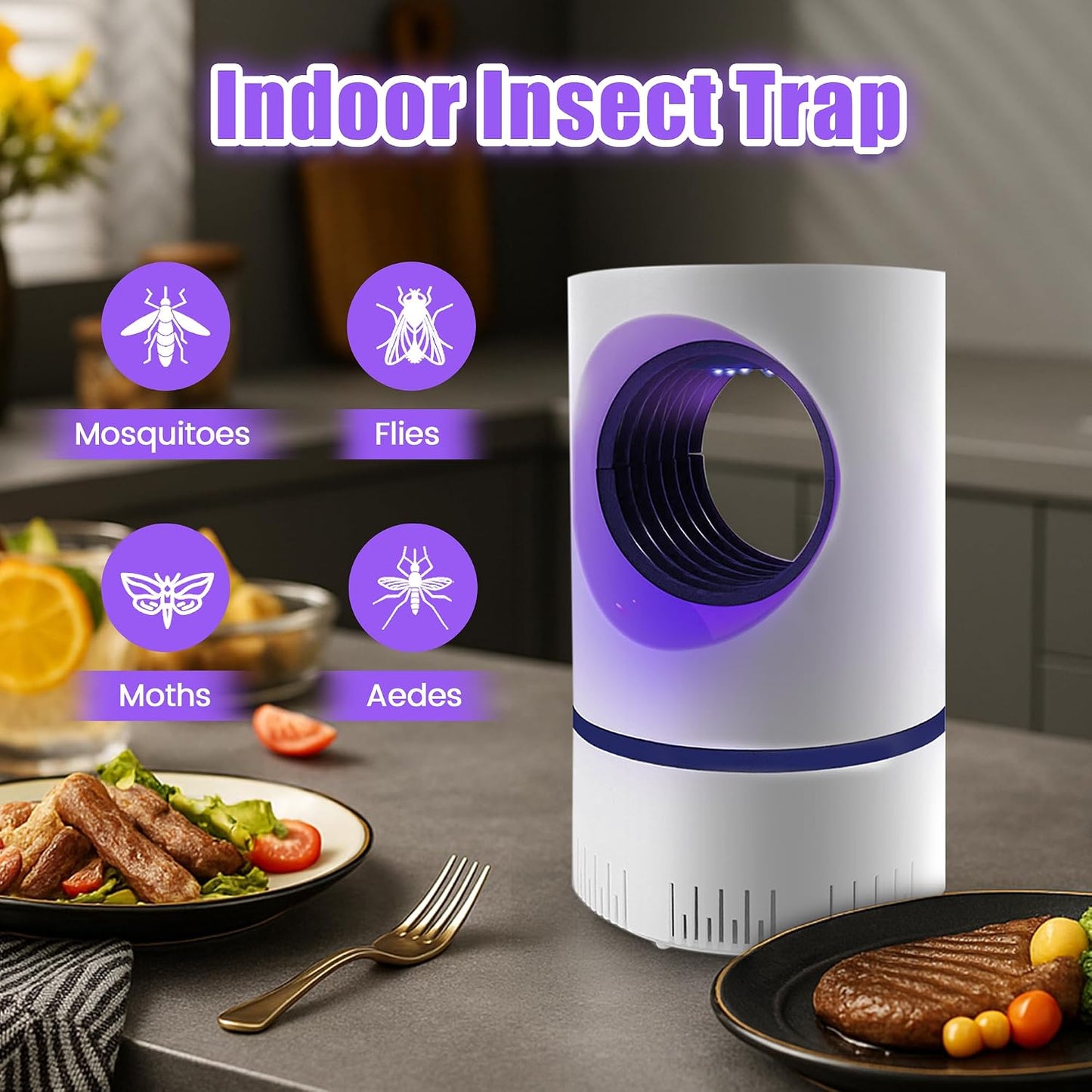 Fan-Powered Fruit Fly Trap with Blue Light, Indoor Bug Catcher