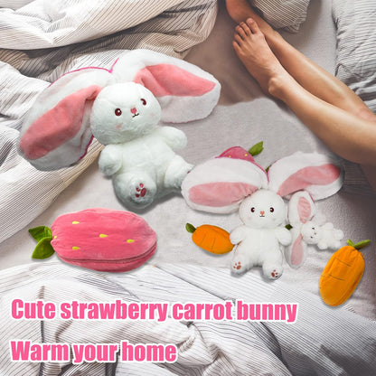 Rabbit Plush Toy, Strawberry Reversible Double-Sided Plush Pillow with Zipper