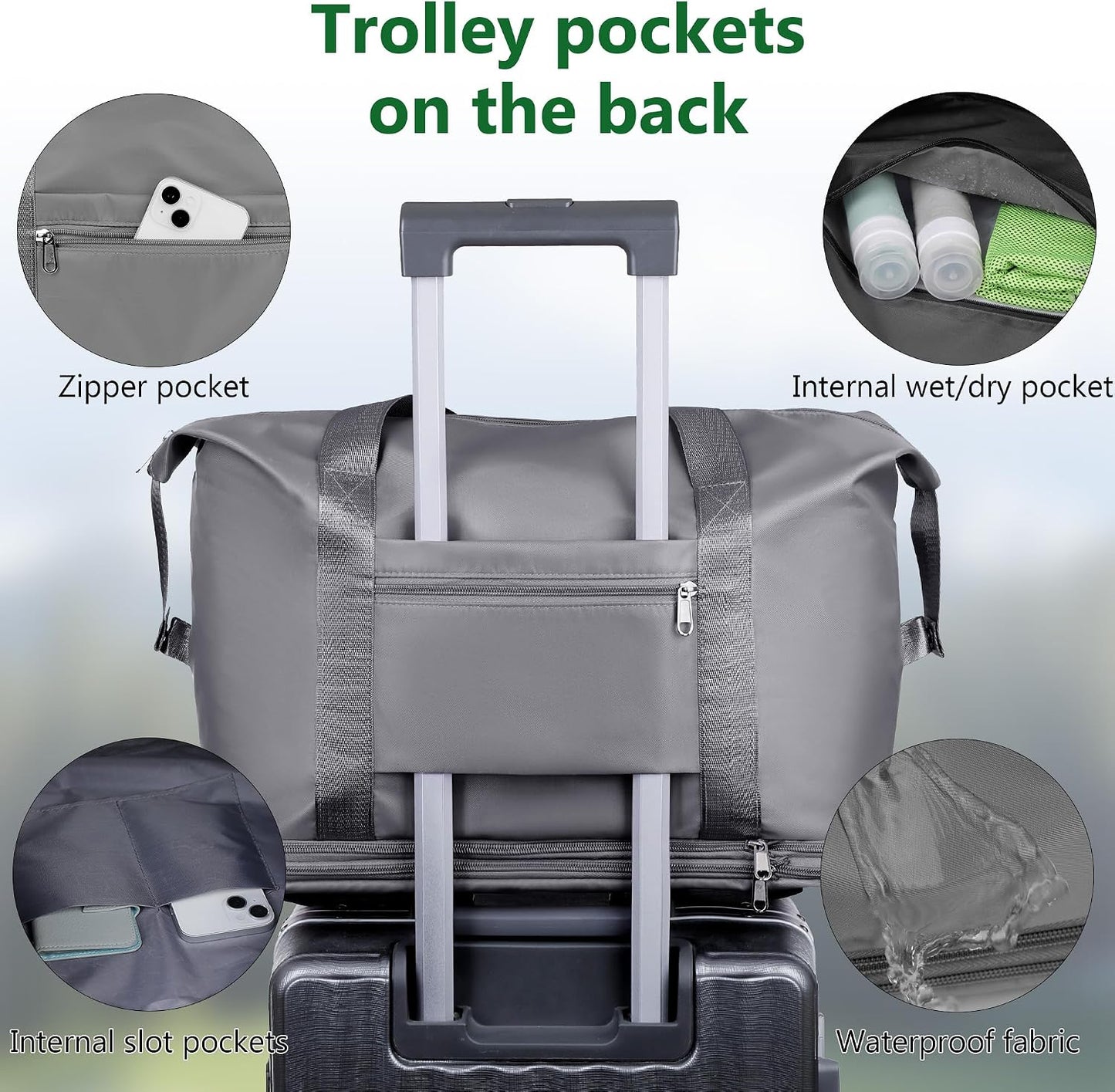 Expandable Rolling Duffle Bag with Wheels, Foldable Carry-On Travel Bag, Large Capacity Weekender Tote