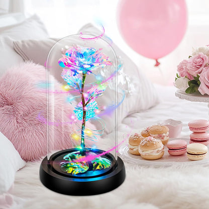 Rotating Light Up Rose in A Glass Dome,Anniversary Valentines Gifts