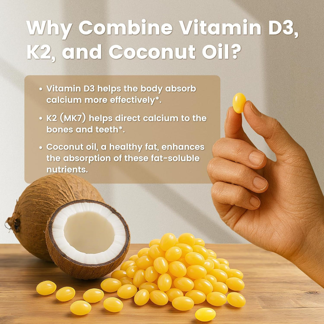VEV Vitamin D3 K2 10000 lU,300 Coconut Oil Softgels