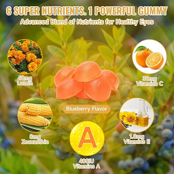 Lutein Gummies - Eye Health Vitamin and Mineral Supplement - Natural Flavor, 60 Count