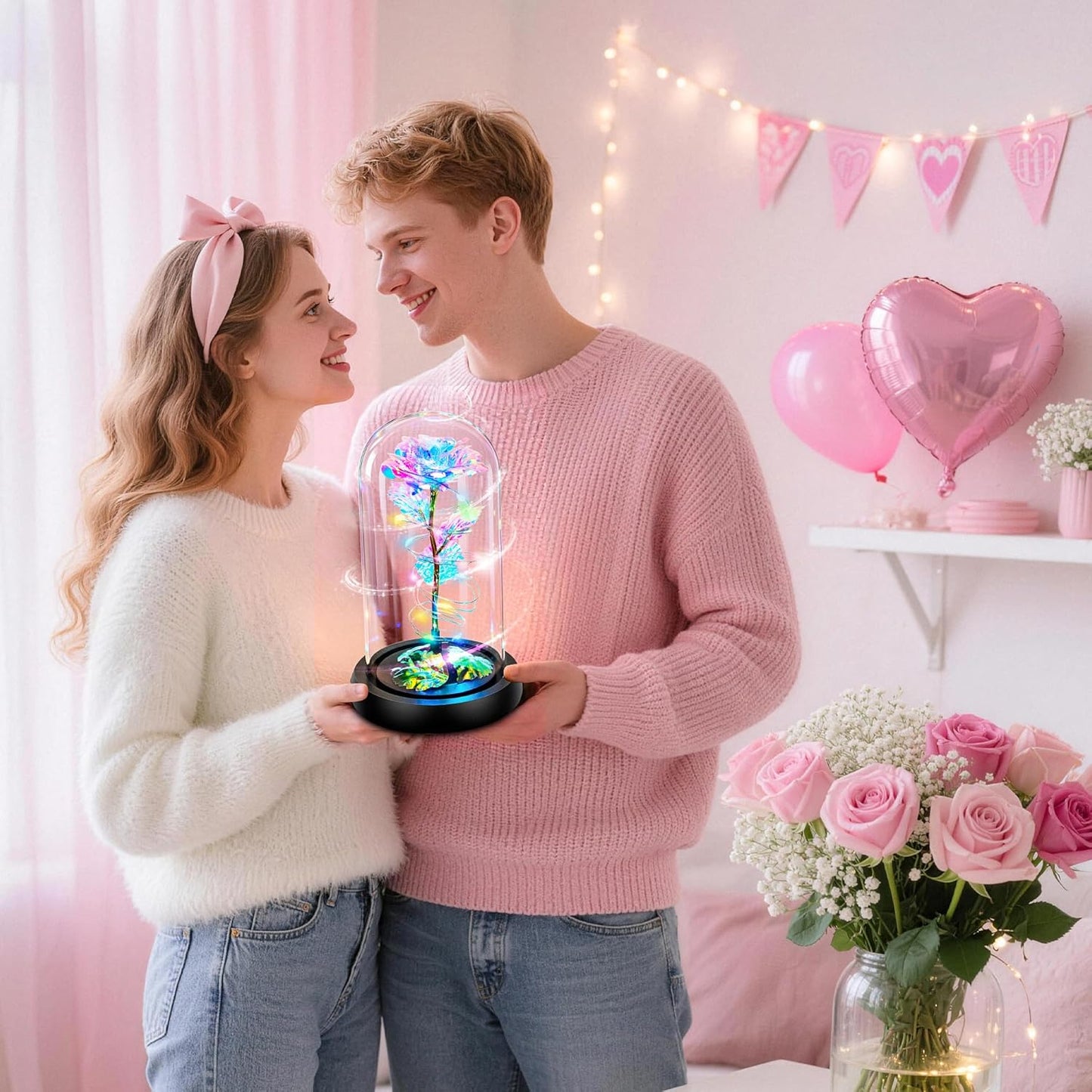 Rotating Light Up Rose in A Glass Dome,Anniversary Valentines Gifts