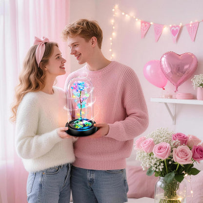 Rotating Light Up Rose in A Glass Dome,Anniversary Valentines Gifts