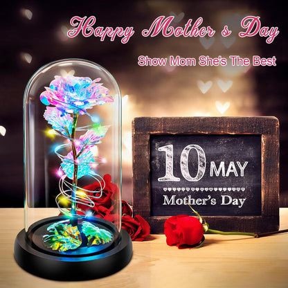 Rotating Light Up Rose in A Glass Dome,Anniversary Valentines Gifts