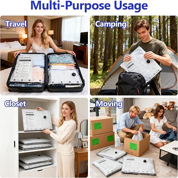 15 Pack Vacuum Storage Bags + USB Pump – Space Saving Bags for Travel & Clothes