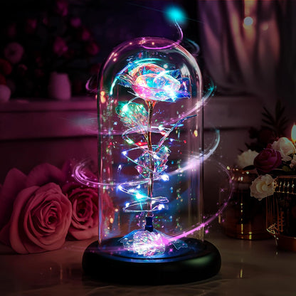 Rotating Light Up Rose in A Glass Dome,Anniversary Valentines Gifts