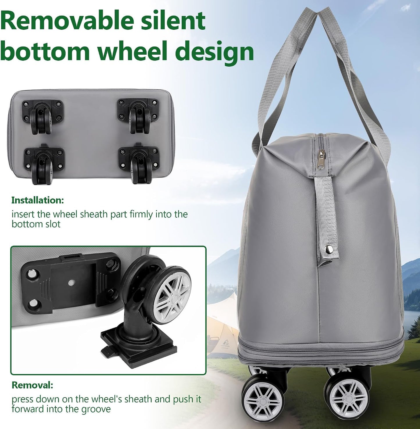 Expandable Rolling Duffle Bag with Wheels, Foldable Carry-On Travel Bag, Large Capacity Weekender Tote