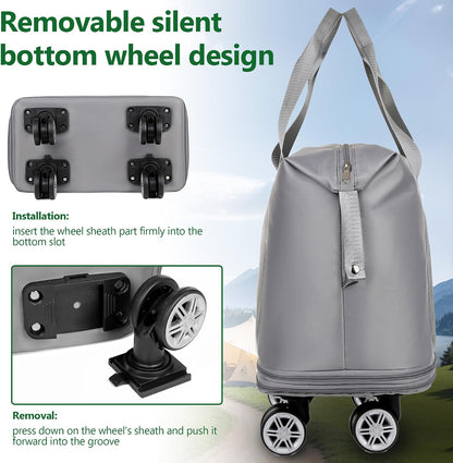 Expandable Rolling Duffle Bag with Wheels, Foldable Carry-On Travel Bag, Large Capacity Weekender Tote