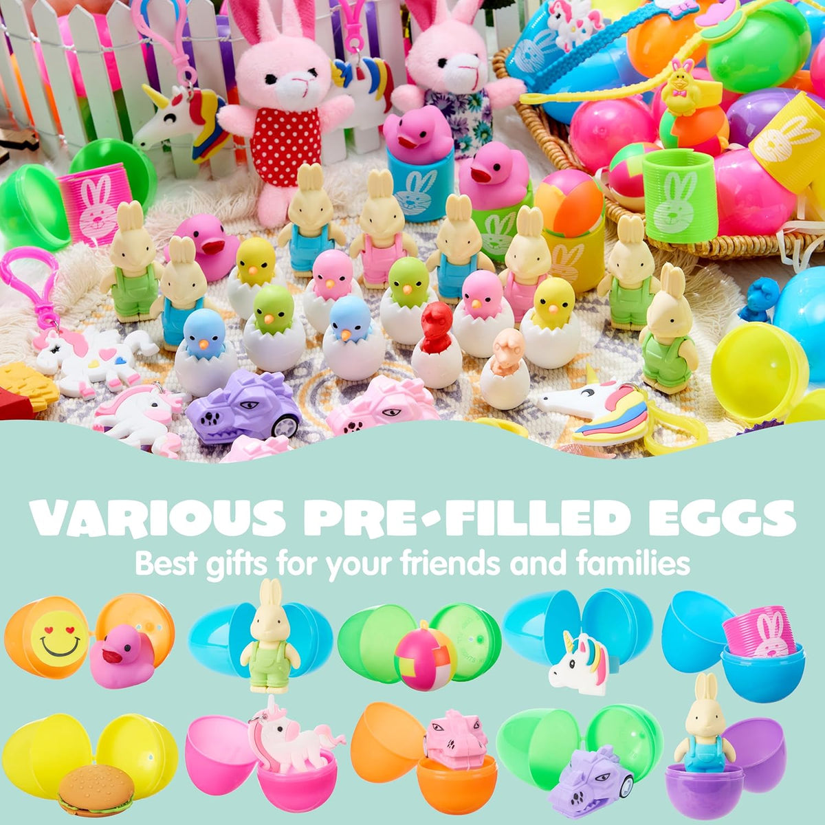 JOYIN 100 Eggs for Kids – Filled with Toys & Stickers, Perfect for Egg Hunt, Basket Stuffers & Classroom Gifts