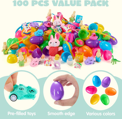 JOYIN 100 Eggs for Kids – Filled with Toys & Stickers, Perfect for Egg Hunt, Basket Stuffers & Classroom Gifts