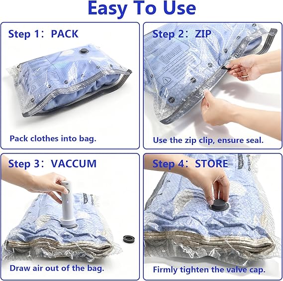 15 Pack Vacuum Storage Bags + USB Pump – Space Saving Bags for Travel & Clothes