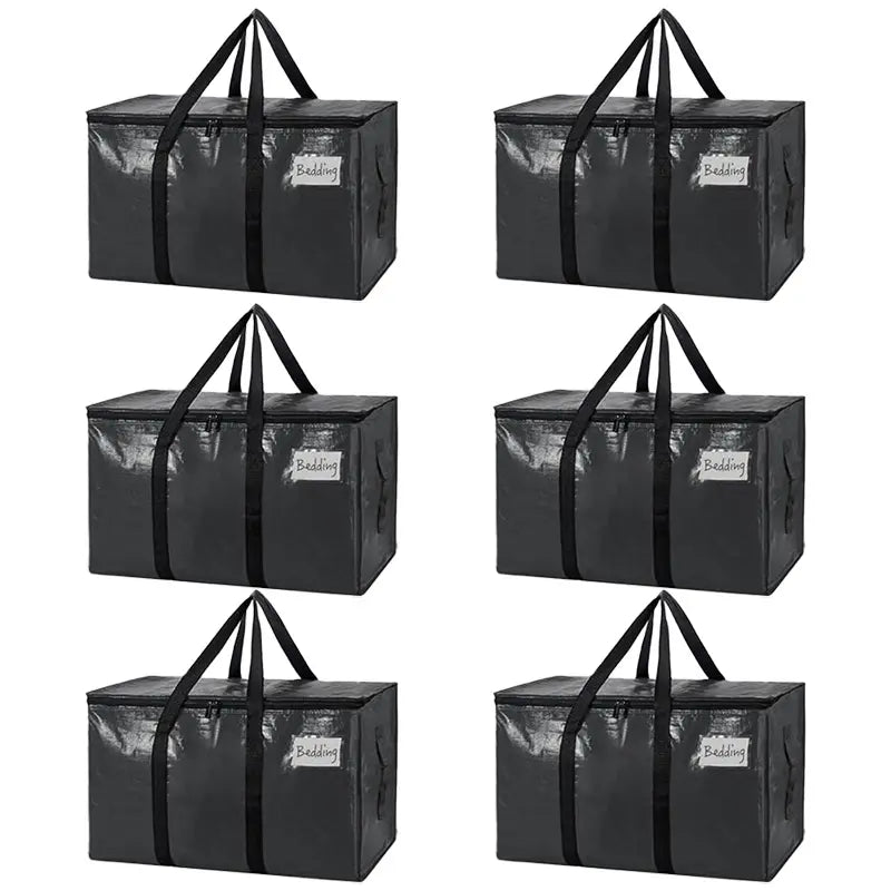 6 Pack Large Black Heavy Duty Moving & Storage Bags with Visible Window & Wrap Handles