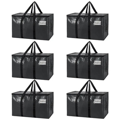 6 Pack Large Black Heavy Duty Moving & Storage Bags with Visible Window & Wrap Handles