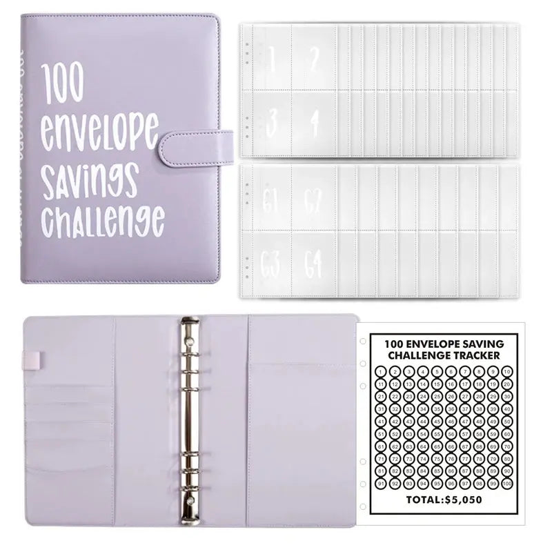 100 Envelope Savings Challenge Binder – A5 Cash Budget Planner with Numbered Envelopes