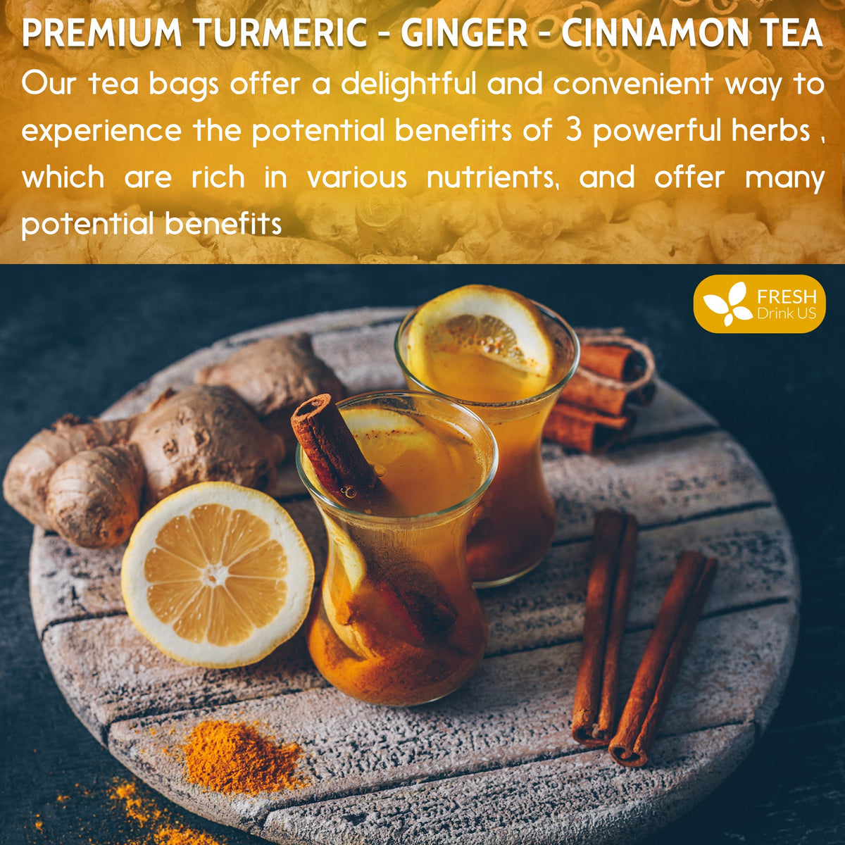 Turmeric Ginger Cinnamon Tea – 120 Bags | 100% Natural Herbal Blend for Wellness & Digestio.