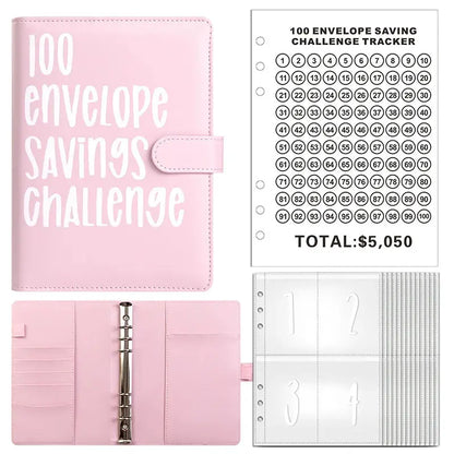 100 Envelope Savings Challenge Binder – A5 Cash Budget Planner with Numbered Envelopes