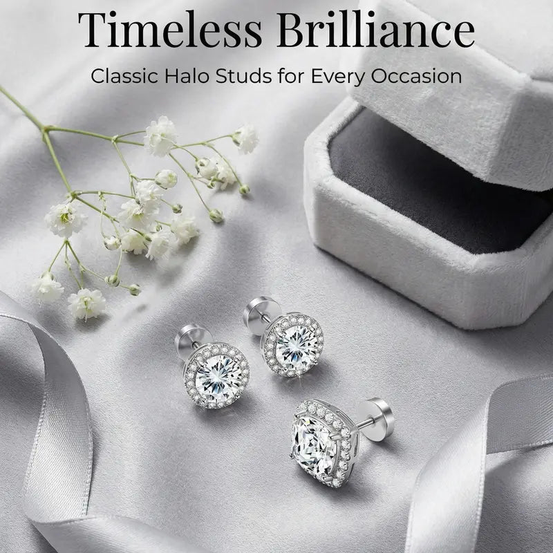 Luxury 4-piece Set,Minimalist Lab Grown Stud Earrings for Women, Hypoallergenic Fine Jewelry Gift