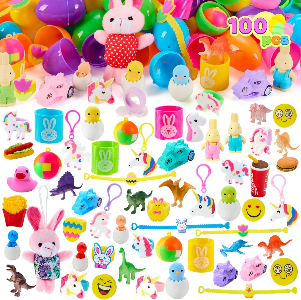 JOYIN 100 Eggs for Kids – Filled with Toys & Stickers, Perfect for Egg Hunt, Basket Stuffers & Classroom Gifts