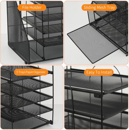 5-Tier Desk Organizer with File Holder – Paper Letter Tray & Desktop Organizer for Office Supplies