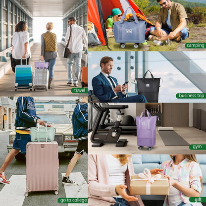 Expandable Rolling Duffle Bag with Wheels, Foldable Carry-On Travel Bag, Large Capacity Weekender Tote