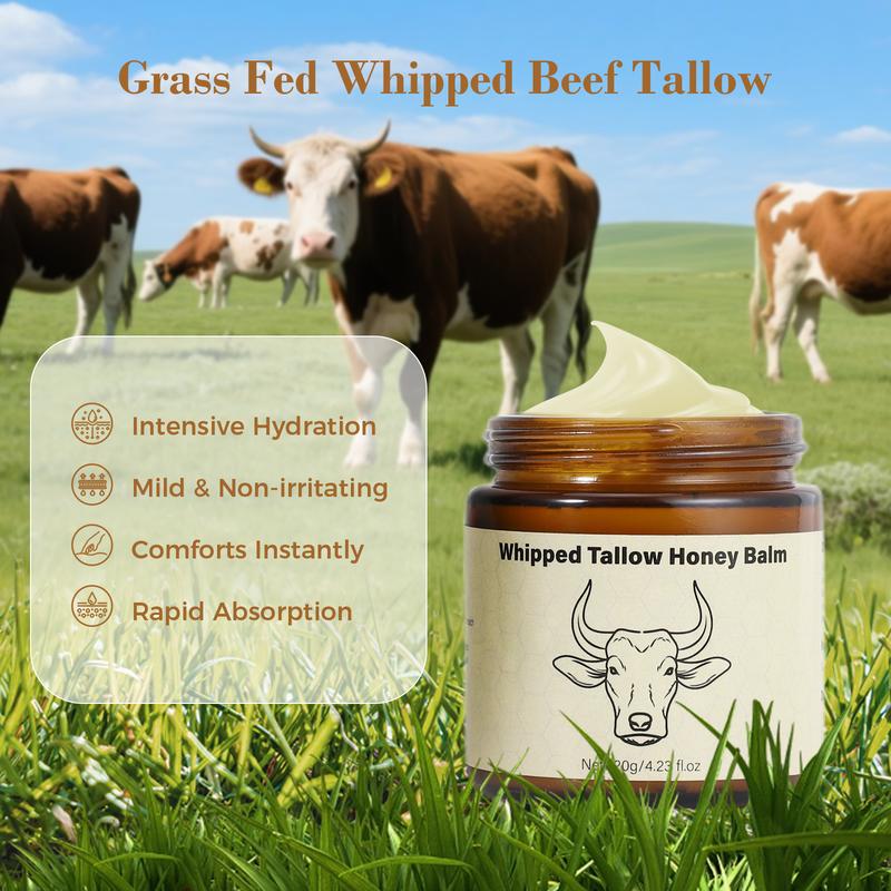 Whipped Tallow Honey Balm | 4 oz Grass-Fed Moisturizer for Face & Body | Lavender Scented Hydrating Cream for Dry Skin