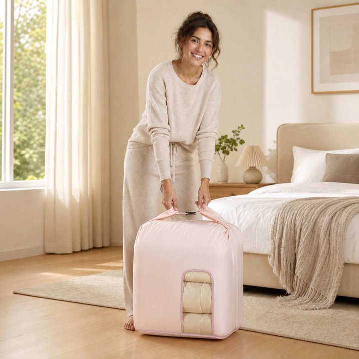 Large Cotton Storage Bag – Foldable Organizer with Clear Window