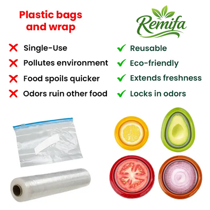 Remifa Silicone Stretch Pods, Airtight Food Storage Containers