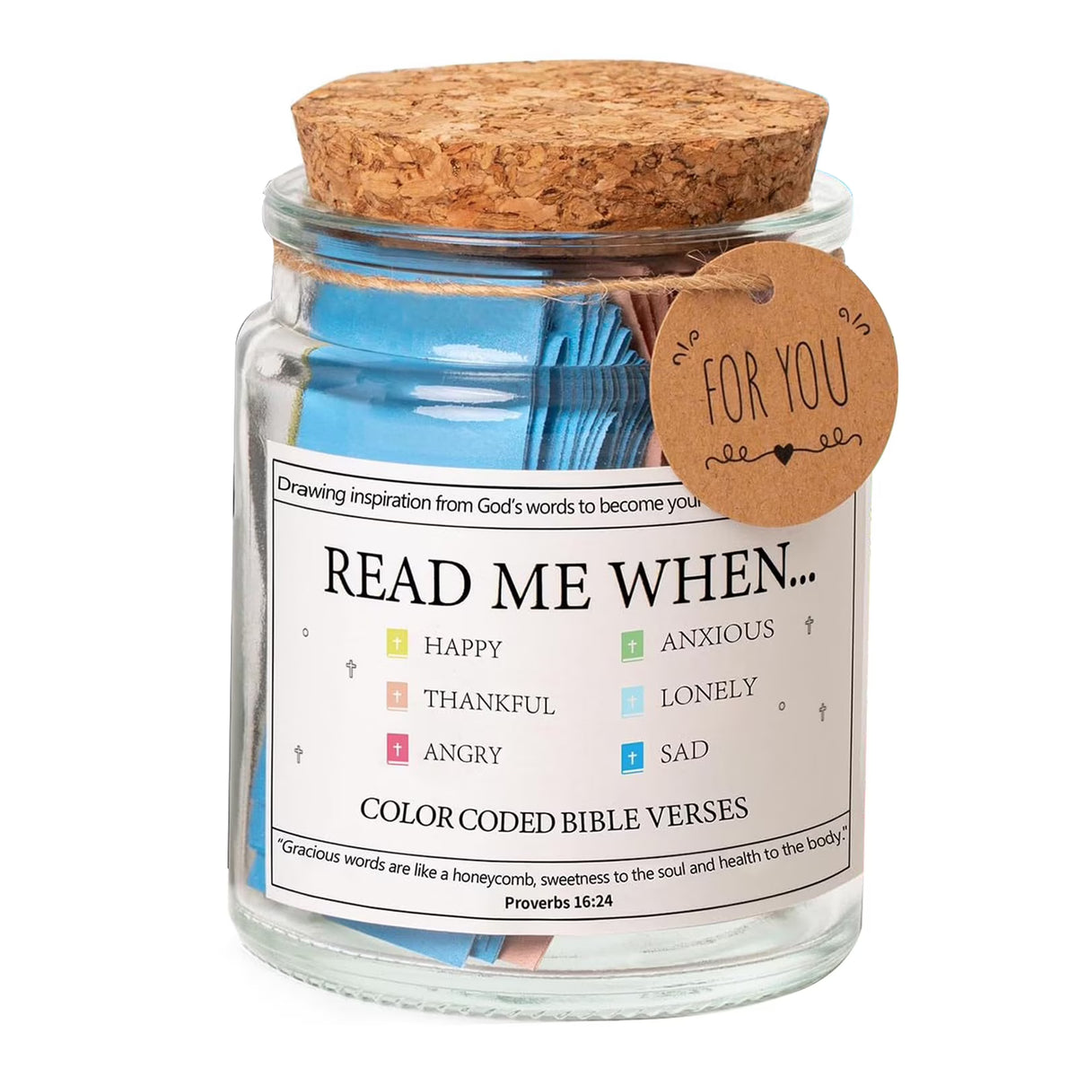 Bible Verse Jar, Daily Prayer, Jar of Hope - Contains 90 Bible verses