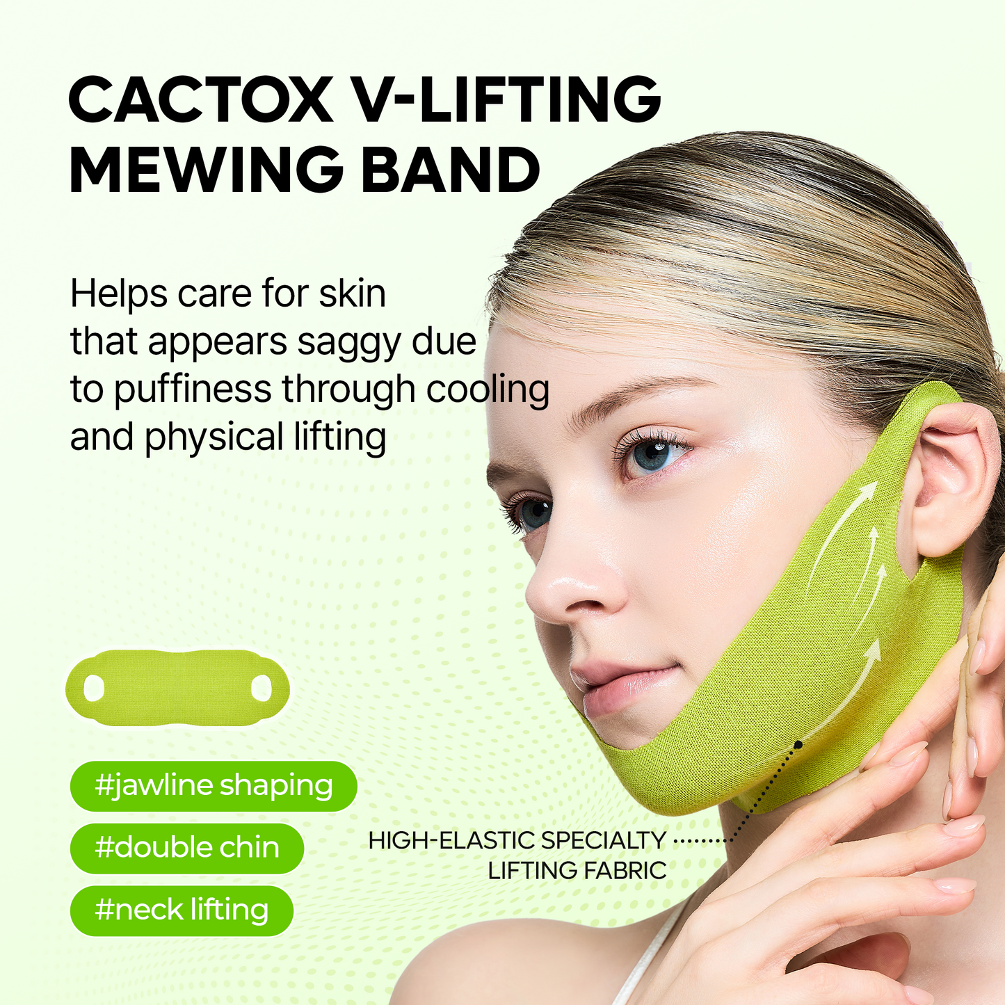 CACTOX V-Lifting Mewing Band - Collagen & Caffeine for Double Chin, Sagging Jawline & Facial Puffiness