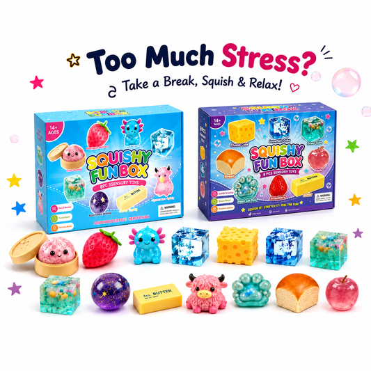 8-Piece Mystery Squishy Box – Ultimate Stress Relief Sensory Bundle