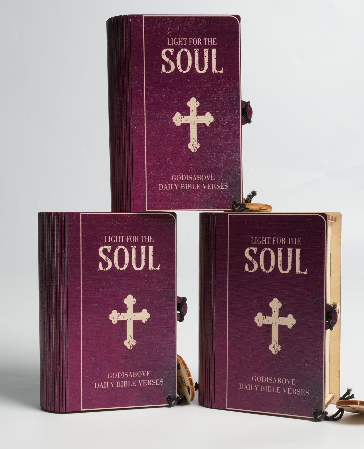 Handmade wooden box containing 90 Bible verse cards