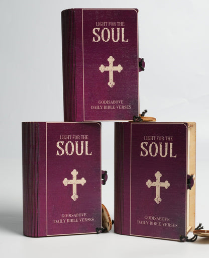 Handmade wooden box containing 90 Bible verse cards