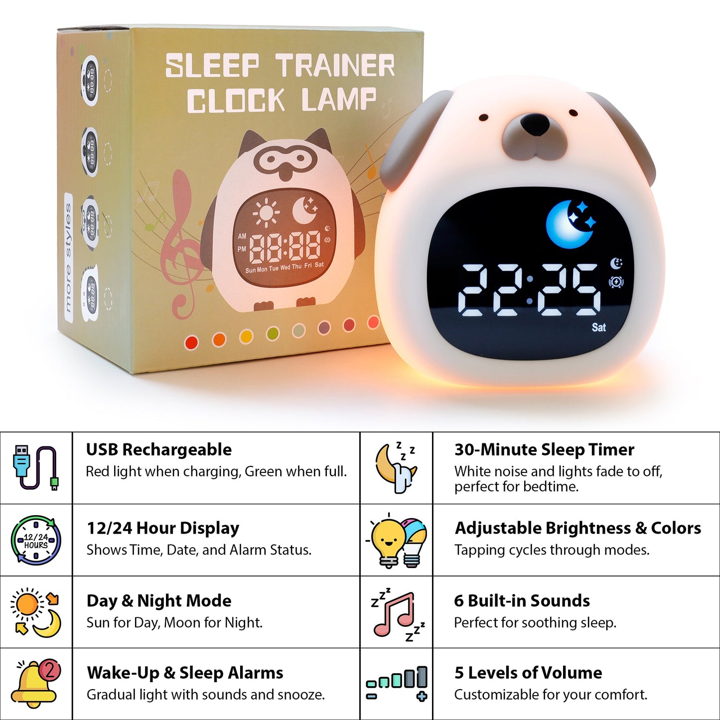 Cute Puppy Digital Alarm Clock – Silicone Night Light