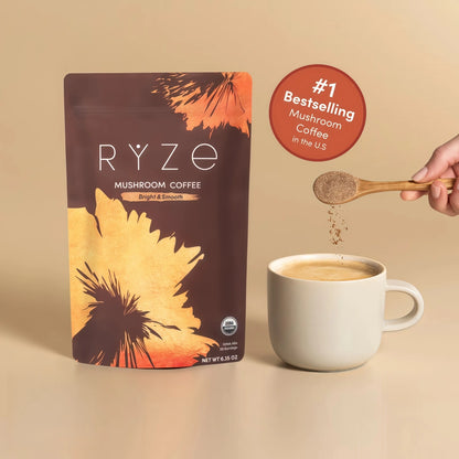 RYZE SUPERFOODS Mushroom Coffee Dark Roast, 6 Adaptogenic Mushrooms
