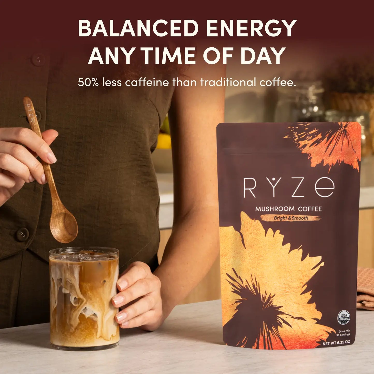 RYZE SUPERFOODS Mushroom Coffee Dark Roast, 6 Adaptogenic Mushrooms