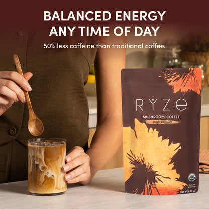 RYZE SUPERFOODS Mushroom Coffee Dark Roast, 6 Adaptogenic Mushrooms