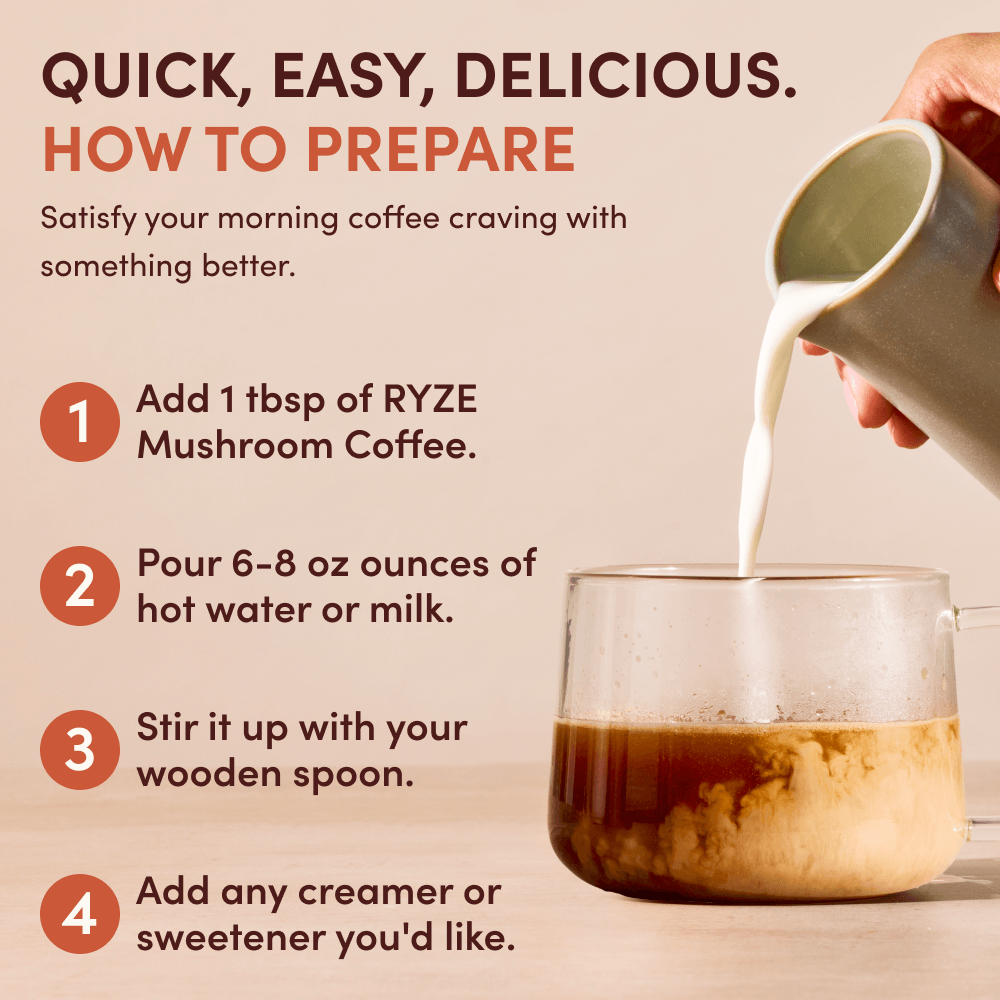 RYZE SUPERFOODS Mushroom Coffee Dark Roast, 6 Adaptogenic Mushrooms