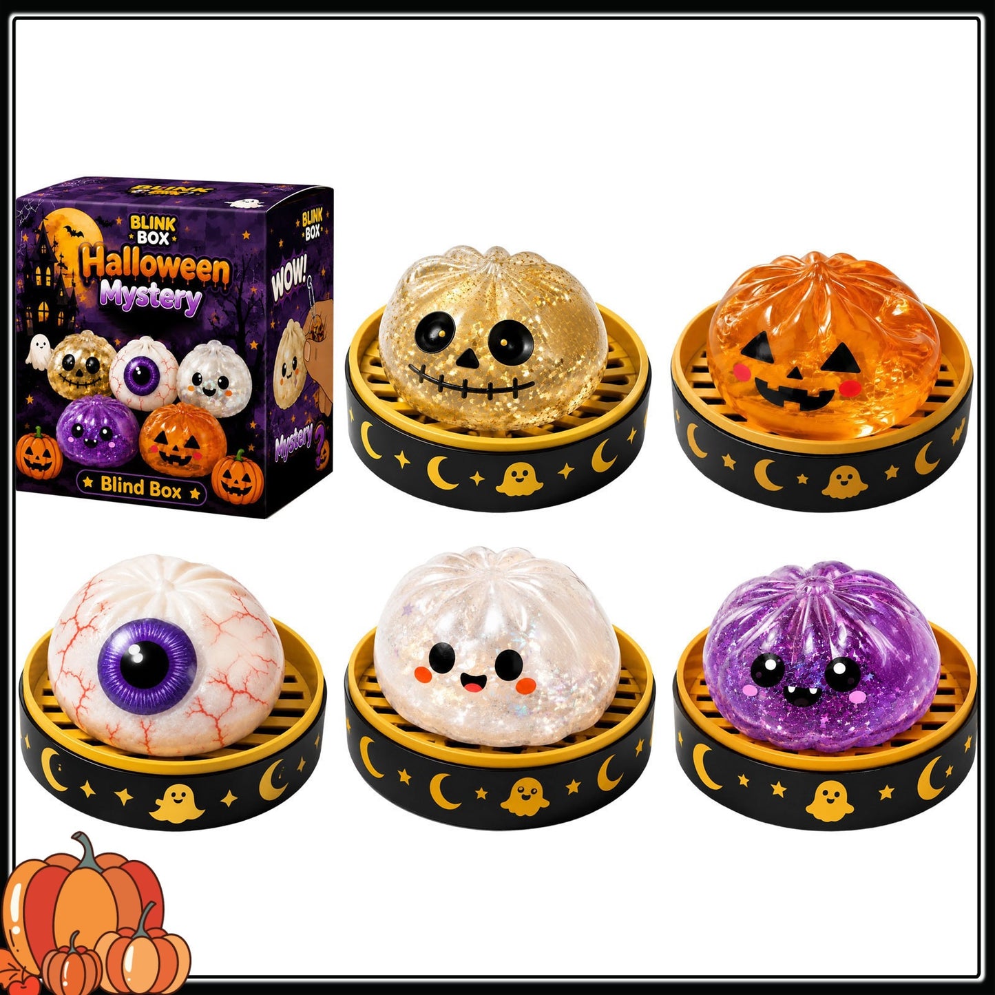 Halloween Ghost Squishy Toy Set, Cute Bao Bun Stress Relief Fidget Toys