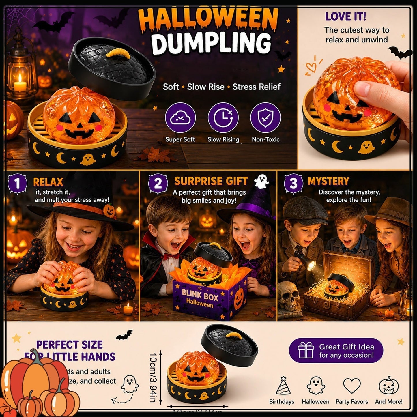 Halloween Ghost Squishy Toy Set, Cute Bao Bun Stress Relief Fidget Toys